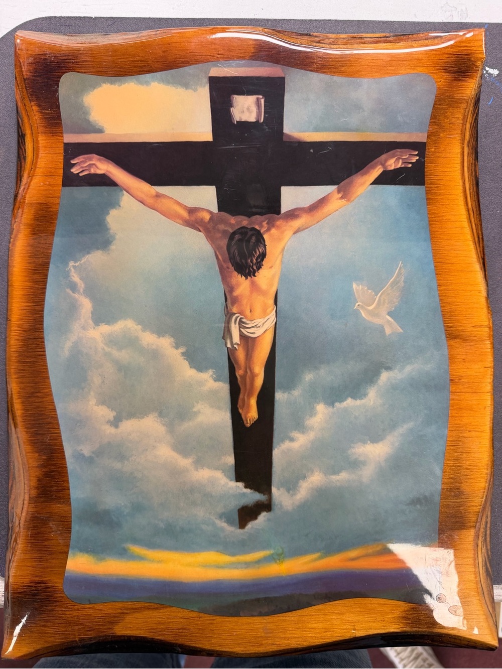 Hand-Painted Crucifix Wall Art in Blue and Brown